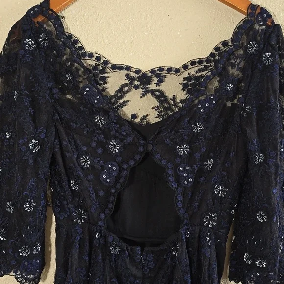 Free People Midnight Blue Lace Romper